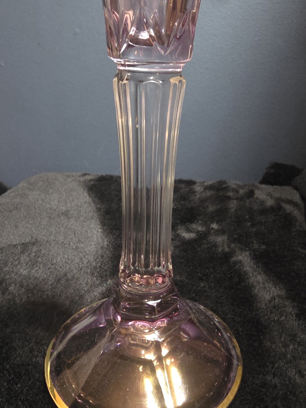 VTG SC Line Lead Crystal Candlestick Gold Trim